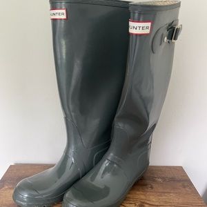 HUNTER Original Gloss Grey Tall Rain Boots Size: W 8